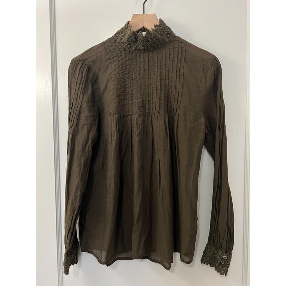 H&M L.O.G.G. Women's Green Long Sleeve Blouse with Lace Details Size 4 - Picture 1 of 9